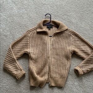 Ann Taylor Camel Knit Zip Cardigan